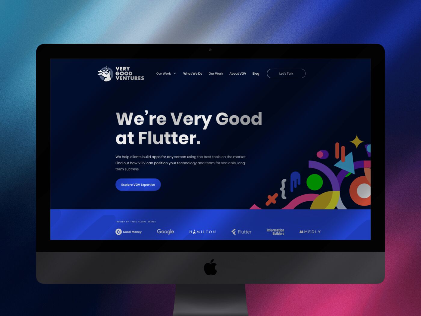 The Very Good Ventures homepage on an iMac: We're Very Good at Flutter